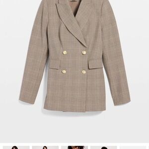White House Black Market Taupe Plaid Double-Breasted Blazer